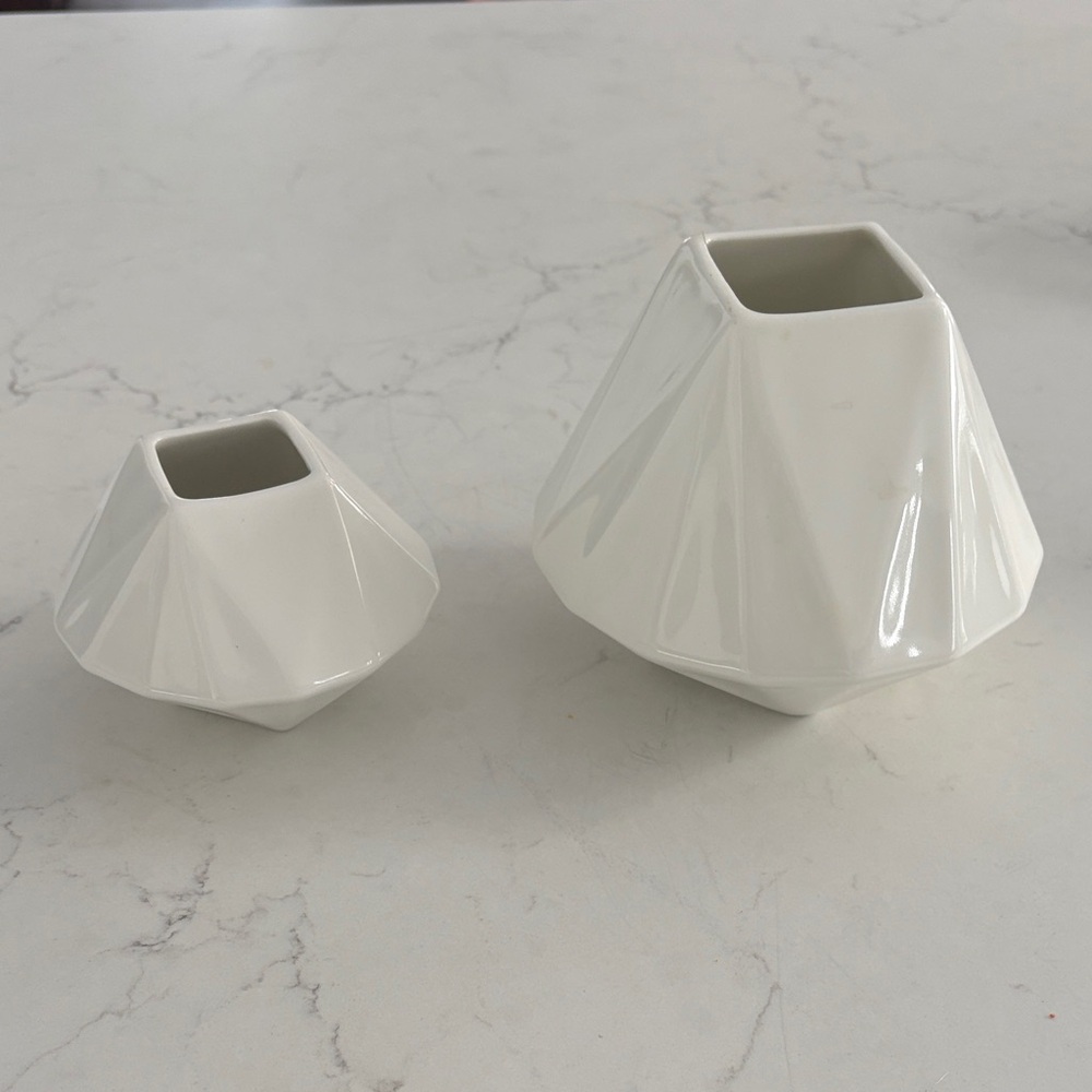 West Elm Faceted Porcelain Ceramic‎ Vase Pair